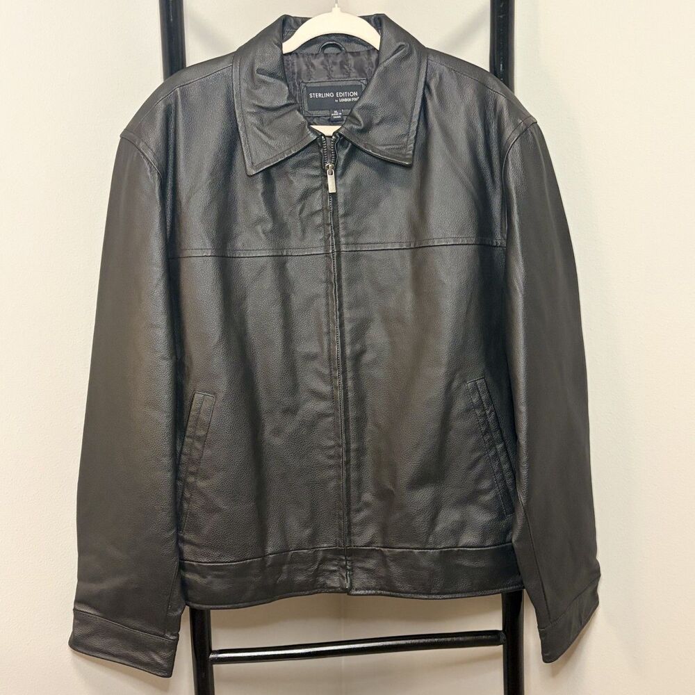 Vtg London Fog Mens Black Leather Jacket Coat Sz XL Genuine Leather